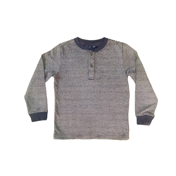 Janie & Jack Stripe Henley Navy Blue White 5 Long Sleeve Button Casual Everyday - Picture 1 of 7